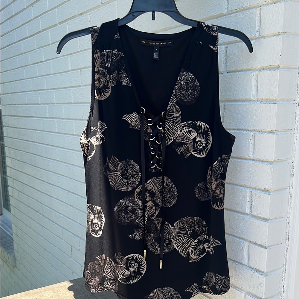 White House Black Market Black Top with Nautical Design